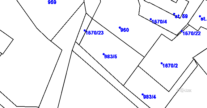 Parcela st. 983/5 v KÚ Hůrky u Lišova, Katastrální mapa