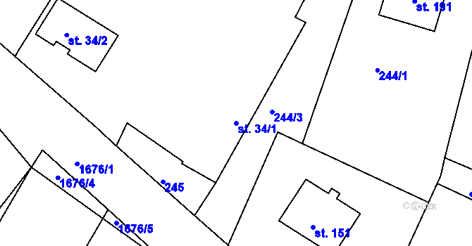 Parcela st. 34/1 v KÚ Hůrky u Lišova, Katastrální mapa