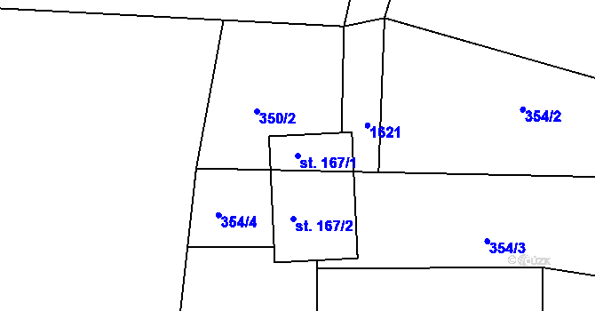 Parcela st. 167/1 v KÚ Hůrky u Lišova, Katastrální mapa