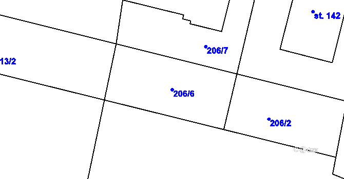 Parcela st. 206/6 v KÚ Hůrky u Lišova, Katastrální mapa