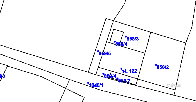 Parcela st. 859/5 v KÚ Hůrky u Lišova, Katastrální mapa