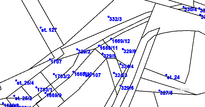 Parcela st. 329/5 v KÚ Hůrky u Lišova, Katastrální mapa
