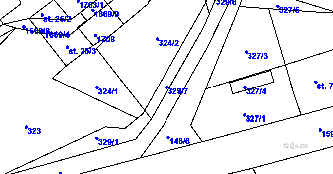 Parcela st. 329/7 v KÚ Hůrky u Lišova, Katastrální mapa
