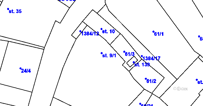 Parcela st. 9/1 v KÚ Blato u Hůrek, Katastrální mapa