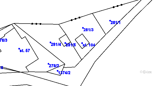 Parcela st. 104 v KÚ Blato u Hůrek, Katastrální mapa