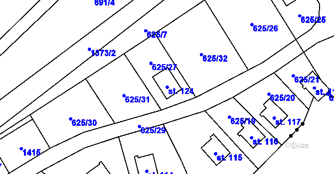 Parcela st. 124 v KÚ Blato u Hůrek, Katastrální mapa