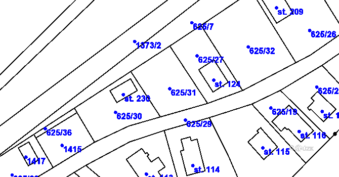 Parcela st. 625/31 v KÚ Blato u Hůrek, Katastrální mapa