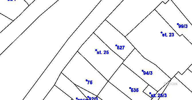 Parcela st. 25 v KÚ Hůrky, Katastrální mapa