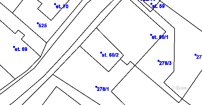 Parcela st. 60/2 v KÚ Hůrky, Katastrální mapa