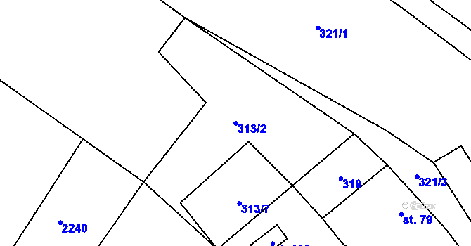 Parcela st. 313/2 v KÚ Hůrky, Katastrální mapa