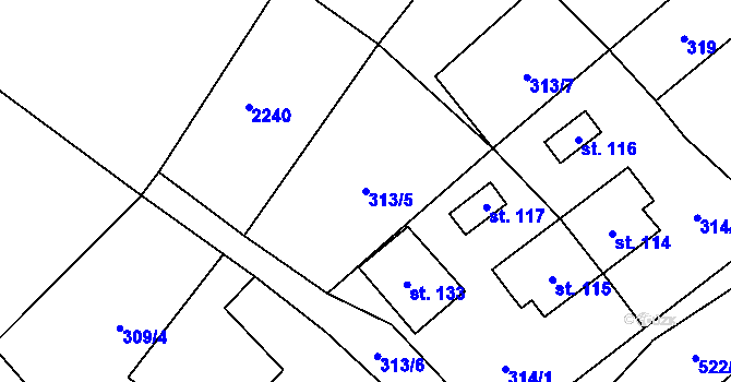 Parcela st. 313/5 v KÚ Hůrky, Katastrální mapa