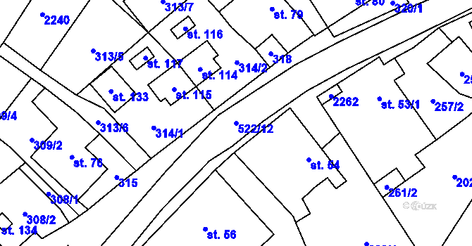 Parcela st. 522/12 v KÚ Hůrky, Katastrální mapa