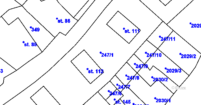 Parcela st. 247/1 v KÚ Hůrky, Katastrální mapa
