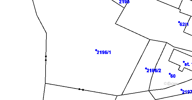 Parcela st. 2196/1 v KÚ Hůrky, Katastrální mapa