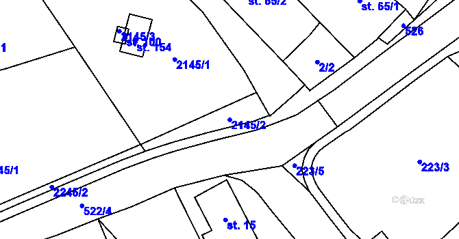 Parcela st. 2145/2 v KÚ Hůrky, Katastrální mapa