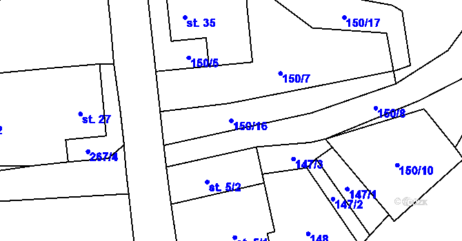 Parcela st. 150/16 v KÚ Kaproun, Katastrální mapa
