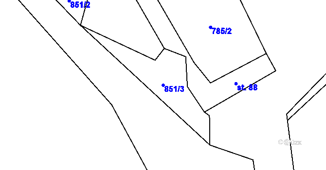 Parcela st. 851/3 v KÚ Klenová u Hůrek, Katastrální mapa