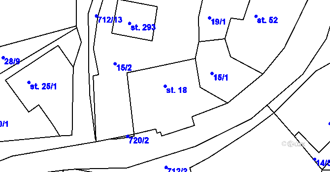 Parcela st. 18 v KÚ Hůrky u Rokycan, Katastrální mapa