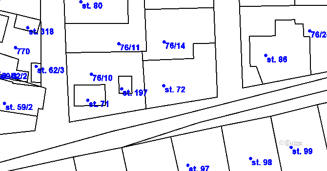 Parcela st. 72 v KÚ Hůrky u Rokycan, Katastrální mapa