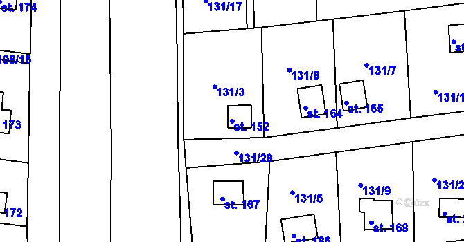 Parcela st. 152 v KÚ Hůrky u Rokycan, Katastrální mapa