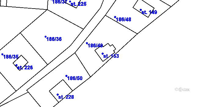 Parcela st. 153 v KÚ Hůrky u Rokycan, Katastrální mapa