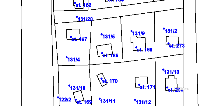 Parcela st. 186 v KÚ Hůrky u Rokycan, Katastrální mapa