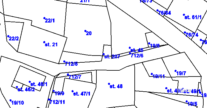 Parcela st. 207 v KÚ Hůrky u Rokycan, Katastrální mapa