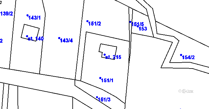 Parcela st. 215 v KÚ Hůrky u Rokycan, Katastrální mapa