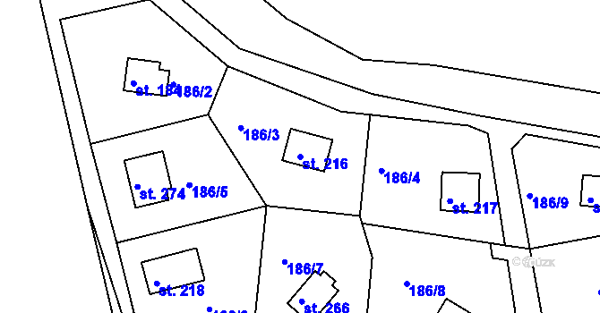 Parcela st. 216 v KÚ Hůrky u Rokycan, Katastrální mapa