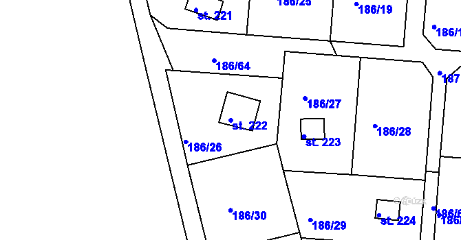 Parcela st. 222 v KÚ Hůrky u Rokycan, Katastrální mapa