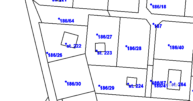 Parcela st. 223 v KÚ Hůrky u Rokycan, Katastrální mapa
