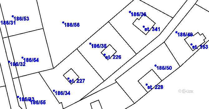Parcela st. 226 v KÚ Hůrky u Rokycan, Katastrální mapa