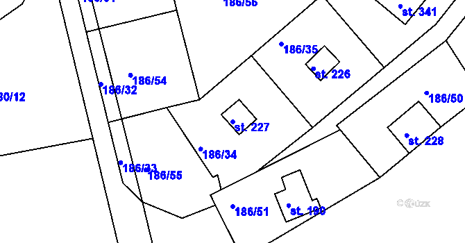Parcela st. 227 v KÚ Hůrky u Rokycan, Katastrální mapa
