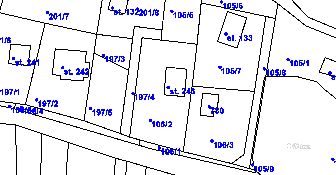 Parcela st. 243 v KÚ Hůrky u Rokycan, Katastrální mapa