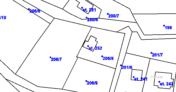 Parcela st. 252 v KÚ Hůrky u Rokycan, Katastrální mapa