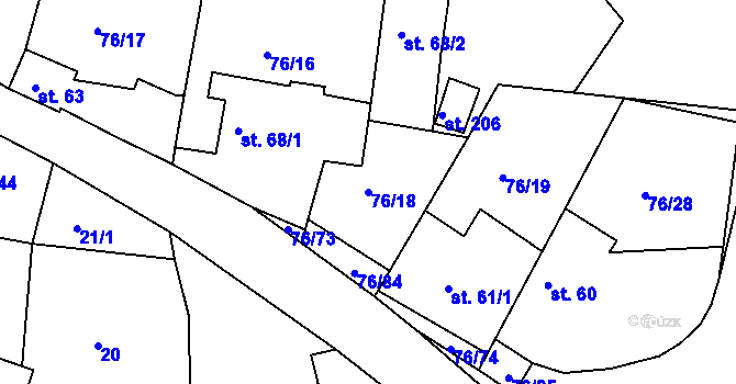 Parcela st. 76/18 v KÚ Hůrky u Rokycan, Katastrální mapa