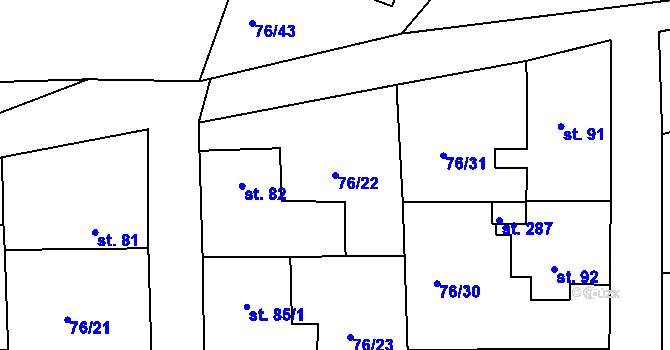 Parcela st. 76/22 v KÚ Hůrky u Rokycan, Katastrální mapa