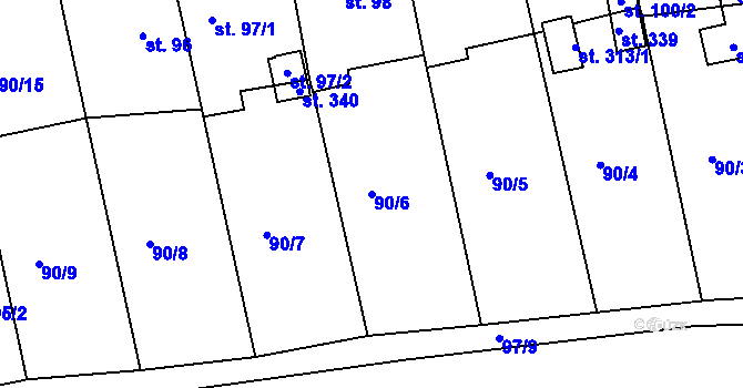 Parcela st. 90/6 v KÚ Hůrky u Rokycan, Katastrální mapa