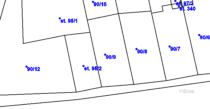 Parcela st. 90/9 v KÚ Hůrky u Rokycan, Katastrální mapa