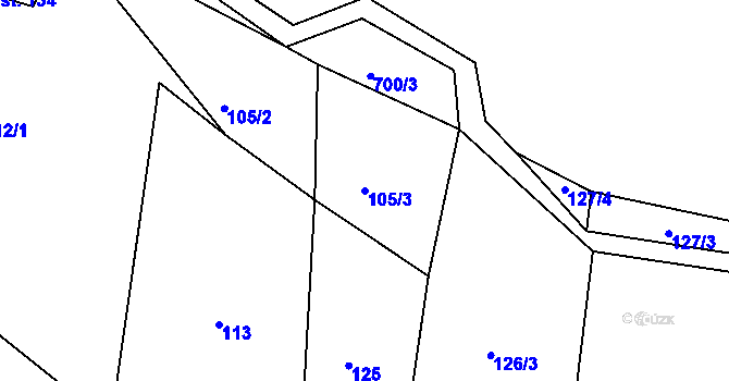 Parcela st. 105/3 v KÚ Hůrky u Rokycan, Katastrální mapa