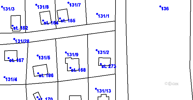 Parcela st. 131/2 v KÚ Hůrky u Rokycan, Katastrální mapa