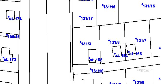 Parcela st. 131/3 v KÚ Hůrky u Rokycan, Katastrální mapa