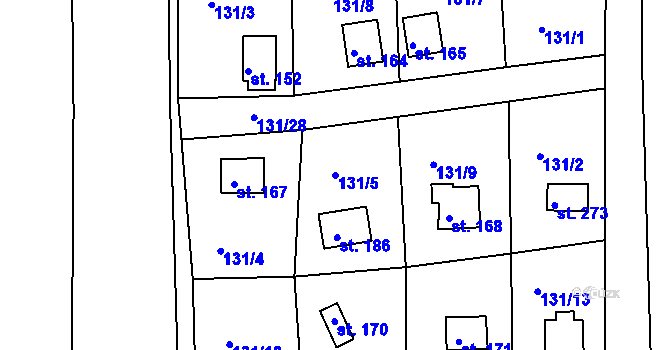 Parcela st. 131/5 v KÚ Hůrky u Rokycan, Katastrální mapa
