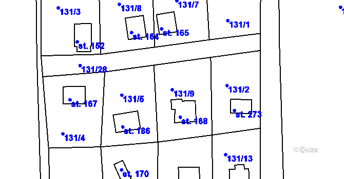 Parcela st. 131/9 v KÚ Hůrky u Rokycan, Katastrální mapa