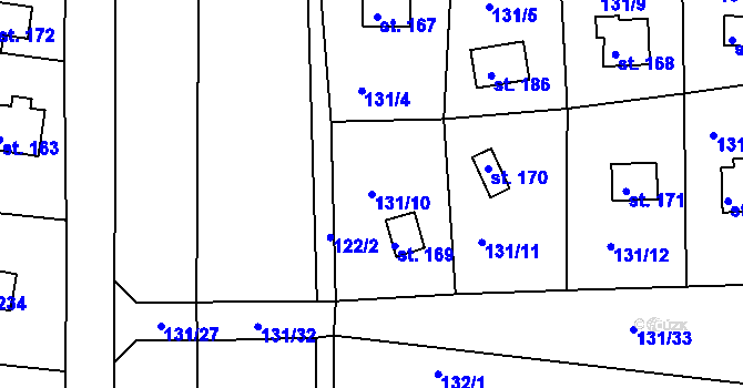 Parcela st. 131/10 v KÚ Hůrky u Rokycan, Katastrální mapa