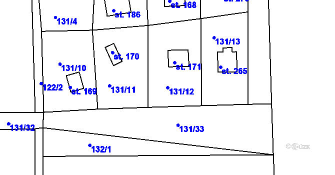 Parcela st. 131/12 v KÚ Hůrky u Rokycan, Katastrální mapa