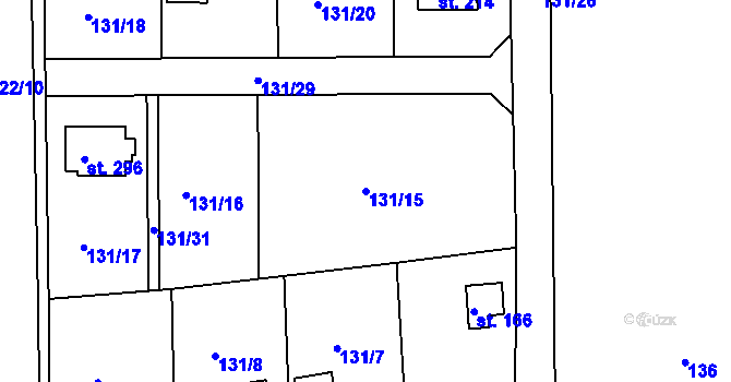 Parcela st. 131/15 v KÚ Hůrky u Rokycan, Katastrální mapa
