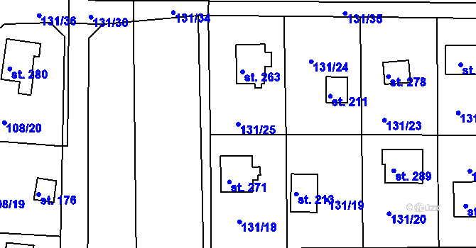 Parcela st. 131/25 v KÚ Hůrky u Rokycan, Katastrální mapa