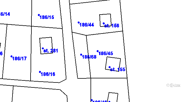 Parcela st. 186/45 v KÚ Hůrky u Rokycan, Katastrální mapa