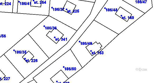 Parcela st. 186/49 v KÚ Hůrky u Rokycan, Katastrální mapa